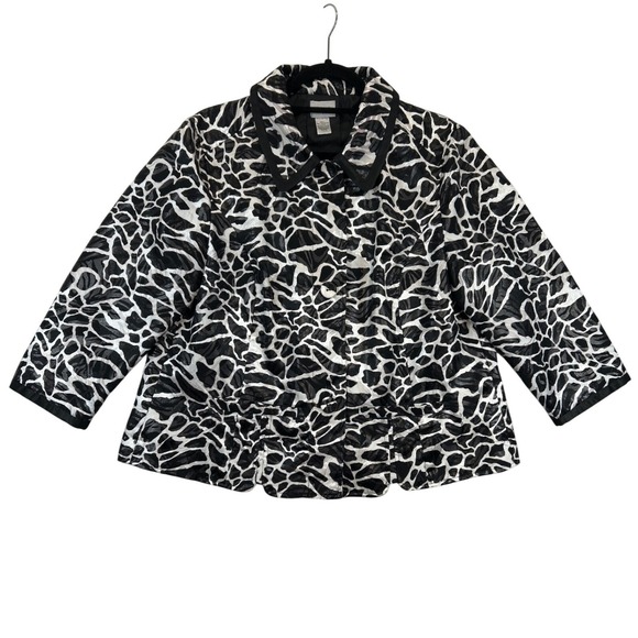 Chico's Jackets & Blazers - Chico's Jacket Womens 2 Black White Giraffe Print‎ Crinkle Metallic 3/4 Sleeve